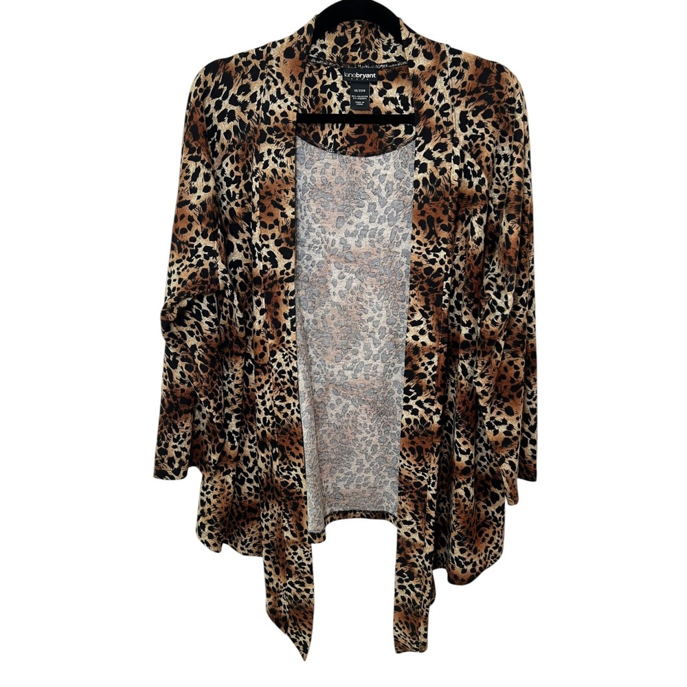 Lane‎ Bryant Leopard Animal Print Cardigan Open Front Sharkbite Hem Chic 18/20W